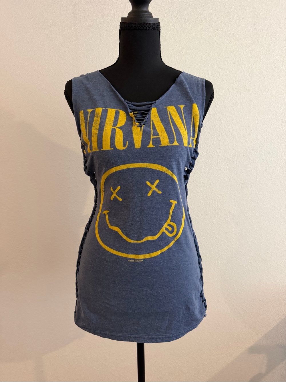 NIRVANA Navy Blue Tank with Yellow Smiley Logo